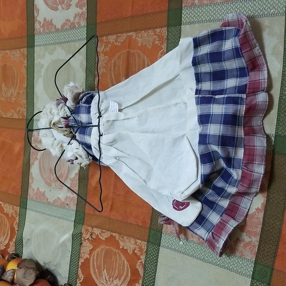 ANGEL W NO FACE & WIRE WINGS & HALO COTTON PLAID DRESS W APRON - Picture 3 of 6